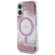 Guess Originální zadní kryt HC Resin Bottom Glitter Magsafe pro iPhone 16 pink