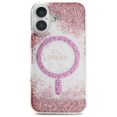 Guess Originální zadní kryt HC Resin Bottom Glitter Magsafe pro iPhone 16 pink