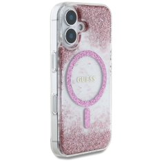 Guess Originální zadní kryt HC Resin Bottom Glitter Magsafe pro iPhone 16 pink