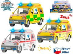 Kids Globe Traffic ambulance 14 cm kov zpětný chod na baterie český design světlo a zvuk