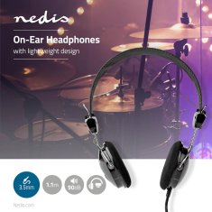 Nedis HPWD1104BK sluchátka přes uši, kabel 1.1 m, černá