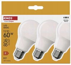 Emos Sada 3 úsporných LED žárovek E27 neutrální bílá 9,4 W 806 lm