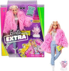 Mattel Mattel Barbie Extra: Panenka s nadýchanou růžovou bundou s prasátkem jednorožcem (GRN28)