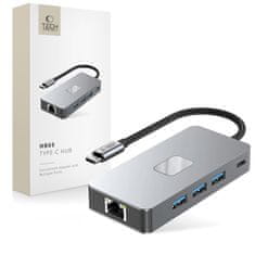 Tech-protect HB05 HUB adaptér USB-C - 3x USB / HDMI 4K / SD / TF / USB-C 100W / RJ45, šedý