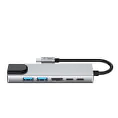 Tech-protect HB02 HUB adaptér USB-C - 2x USB / HDMI 4K / RJ45 / USB-C 100W, šedý