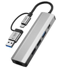 Tech-protect HB03 HUB adaptér USB-C + USB - 3x USB / USB-C / RJ45, šedý