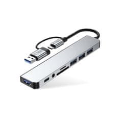 Tech-protect HB06 HUB adaptér USB-C + USB - 4x USB / USB-C / SD / TF / AV 3.5, šedý