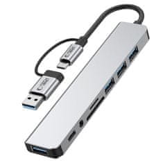 Tech-protect HB06 HUB adaptér USB-C + USB - 4x USB / USB-C / SD / TF / AV 3.5, šedý