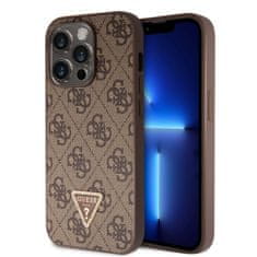 Guess  PU 4G Strass Triangle Metal Logo Zadní Kryt pro iPhone 15 Pro Brown