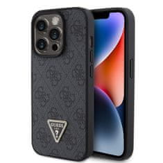 Guess  PU 4G Strass Triangle Metal Logo Zadní Kryt pro iPhone 15 Pro Black