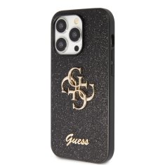 Guess  PU Fixed Glitter 4G Metal Logo Zadní Kryt pro iPhone 15 Pro Max Black