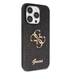 Guess  PU Fixed Glitter 4G Metal Logo Zadní Kryt pro iPhone 15 Pro Max Black