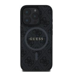 Guess Zadní kryt PU Leather 4G Colored Ring MagSafe pro iPhone 16 Pro Black