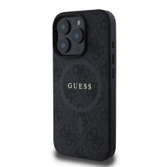 Guess Zadní kryt PU Leather 4G Colored Ring MagSafe pro iPhone 16 Pro Black