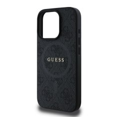 Guess Zadní kryt PU Leather 4G Colored Ring MagSafe pro iPhone 16 Pro Black