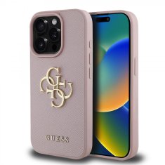 Guess Zadní kryt PU Grained 4G Metal Logo pro iPhone 15 Pro Pink