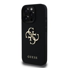 Guess Zadní kryt PU Grained 4G Metal Logo pro iPhone 15 Pro Black