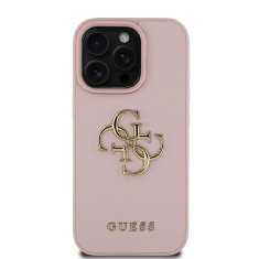 Guess Zadní kryt PU Grained 4G Metal Logo pro iPhone 15 Pro Pink