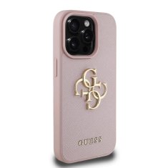 Guess Zadní kryt PU Grained 4G Metal Logo pro iPhone 15 Pro Pink