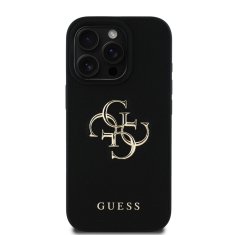 Guess Zadní kryt PU Grained 4G Metal Logo pro iPhone 15 Pro Black