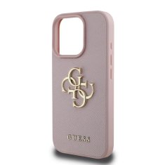 Guess Zadní kryt PU Grained 4G Metal Logo pro iPhone 15 Pro Pink