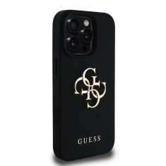 Guess Zadní kryt PU Grained 4G Metal Logo pro iPhone 15 Pro Black