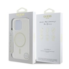 Guess Zadní kryt IML Glitter Ring MagSafe pro iPhone 16 Pro Transparent