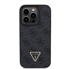 Guess  PU 4G Strass Triangle Metal Logo Zadní Kryt pro iPhone 15 Pro Black