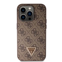 Guess  PU 4G Strass Triangle Metal Logo Zadní Kryt pro iPhone 15 Pro Brown