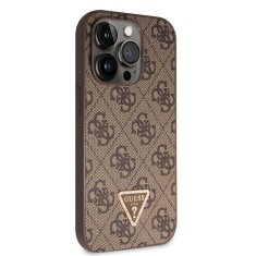 Guess  PU 4G Strass Triangle Metal Logo Zadní Kryt pro iPhone 15 Pro Brown