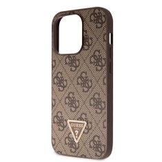 Guess  PU 4G Strass Triangle Metal Logo Zadní Kryt pro iPhone 15 Pro Brown