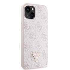 Guess  PU 4G Strass Triangle Metal Logo Zadní Kryt pro iPhone 15 Pink