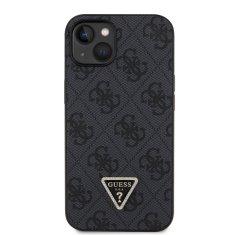 Guess  PU 4G Strass Triangle Metal Logo Zadní Kryt pro iPhone 15 Black