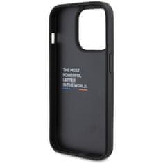 Bmw hard kožený obal iPhone 15 PRO 6.1" Black Leather Stamp Tricolor