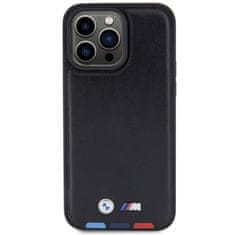 Bmw hard kožený obal iPhone 15 PRO MAX 6.7" Black Leather Stamp Tricolor