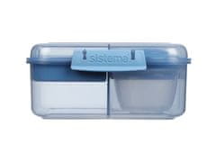 Sistema Sistema Ocean Bound Bento Cube tříkomorová krabička s nádobou na jogurt a 2 tácky 1,25 l, modrá