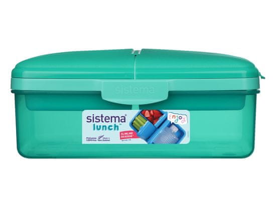 Sistema Sistema Lunch Krabička Quaddie 1,5 l se 3 výklopnými přihrádkami ve víku a s lahví na pití, mátová