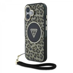 Guess Zadní kryt IML Leopard Triangle Logo Strap MagSafe pro iPhone 16 Brown