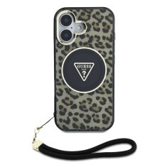 Guess Zadní kryt IML Leopard Triangle Logo Strap MagSafe pro iPhone 16 Brown