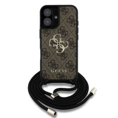 Guess Zadní kryt PU 4G Metal Logo Crossbody Popruh pro iPhone 16 Brown