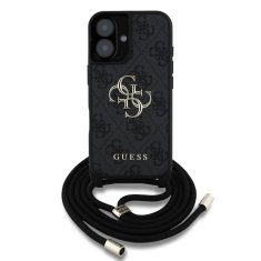 Guess Zadní kryt PU 4G Metal Logo Crossbody Popruh pro iPhone 16 Black