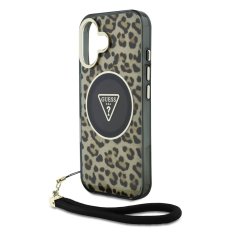 Guess Zadní kryt IML Leopard Triangle Logo Strap MagSafe pro iPhone 16 Brown