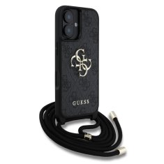 Guess Zadní kryt PU 4G Metal Logo Crossbody Popruh pro iPhone 16 Black