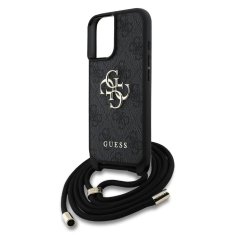 Guess Zadní kryt PU 4G Metal Logo Crossbody Popruh pro iPhone 16 Black