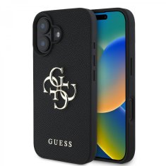 Guess Zadní kryt PU Grained 4G Metal Logo pro iPhone 16 Black