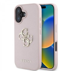 Guess Zadní kryt PU Grained 4G Metal Logo pro iPhone 16 Pink