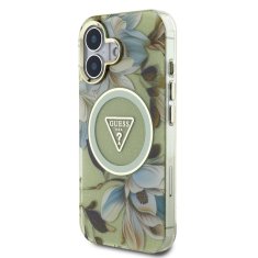 Guess Zadní kryt IML Glitter Magnolia and Triangle Logo MagSafe pro iPhone 16 Green