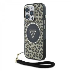 Guess Zadní kryt IML Leopard Triangle Logo Strap MagSafe pro iPhone 16 Pro Brown