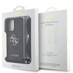 Guess Zadní kryt PU 4G Metal Logo Crossbody Popruh pro iPhone 16 Black