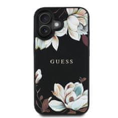 Guess Zadní kryt PU Grained Magnolia MagSafe pro iPhone 16 Black